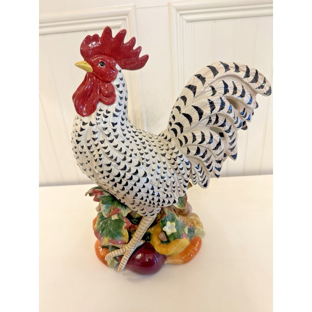 Fitz And Floyd Gardening Gourmet Rooster Figurine Porcelain Boxed‎ Kitchen Decor